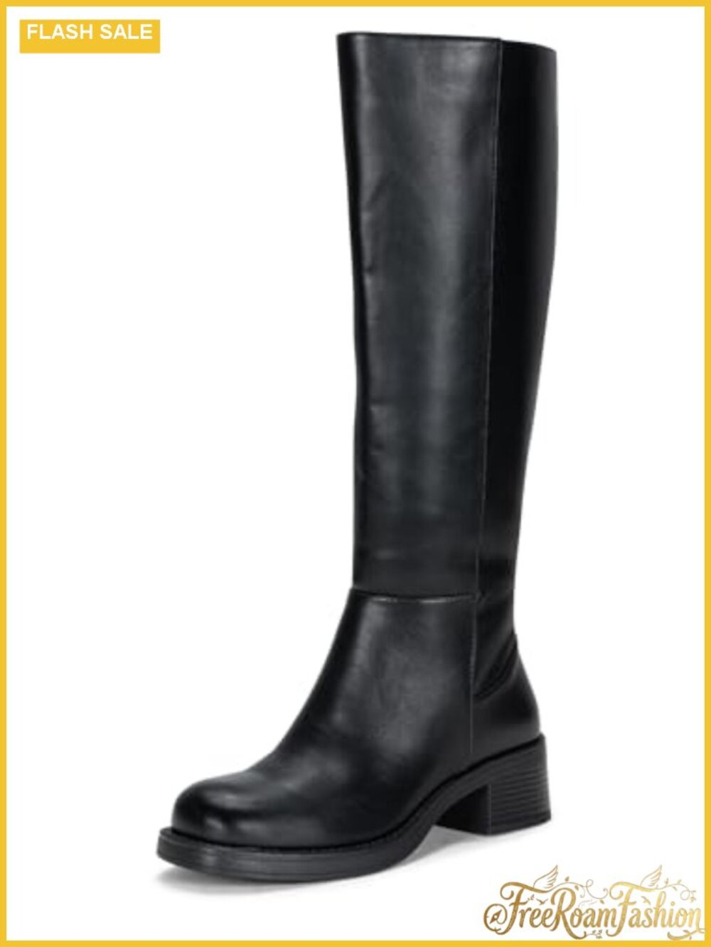 Women's Faux Leather Knee High Platform Boots Square Toe Tall Riding Boots